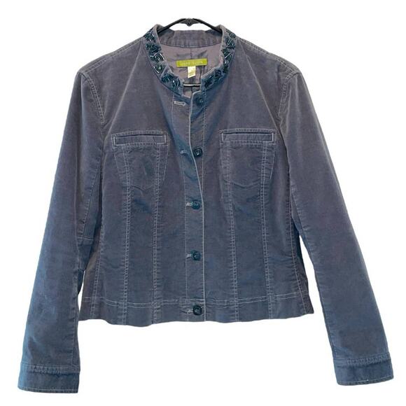 Sigrid Olsen Jackets & Blazers - Sigrid Olsen Vintage Gray Brushed Cotton Beaded Collar Jacket Petite 8